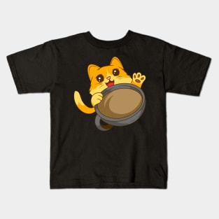 Caffeine Companion: Cat Holding a Mug of Coffee - Charming Tee for Cat Lovers Kids T-Shirt